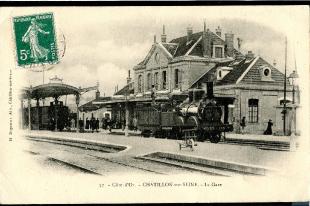 carte postale ancienne châtillon sur seine la gare